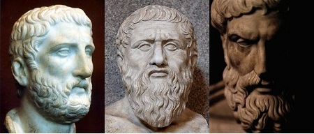 Demócrito, Platon y Epicuro