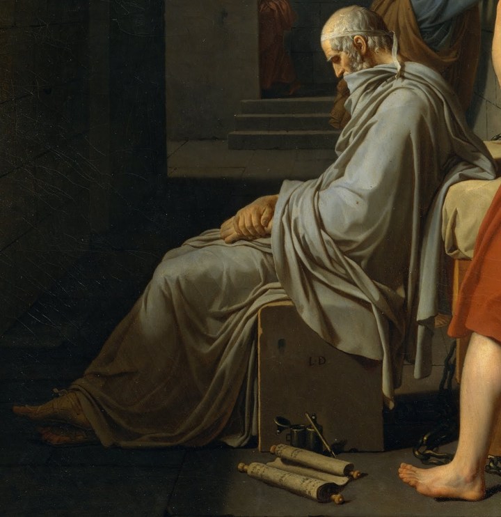 Jacques Louis David: La muerte de Sócrates (Platón, detalle)