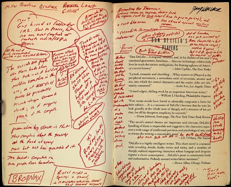 Inside cover of David Foster Wallace's annotated copy of Don DeLillo's Players. Harry Ransom Center.