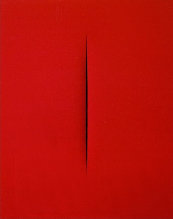 Lucio Fontana: Concepto espacial (rojo), 1965.